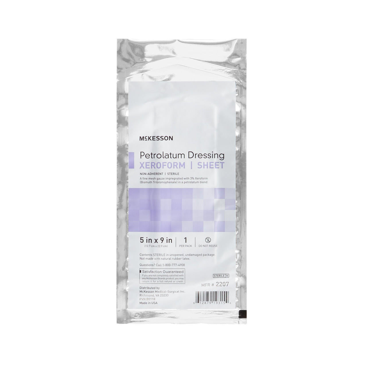 Sealed sterile petrolatum dressing Xeroform sheet, 5x9 in, single pack