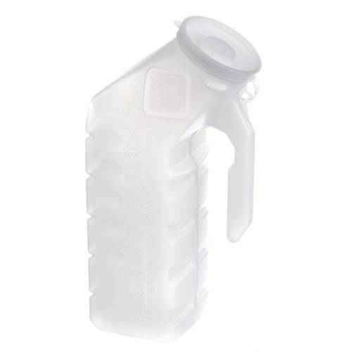Medline male urinal with lid, translucent white plastic container