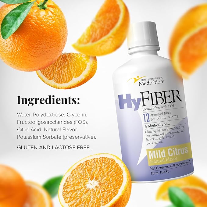 HyFiber liquid fiber with FOS mild citrus bottle with citrus ingredients text