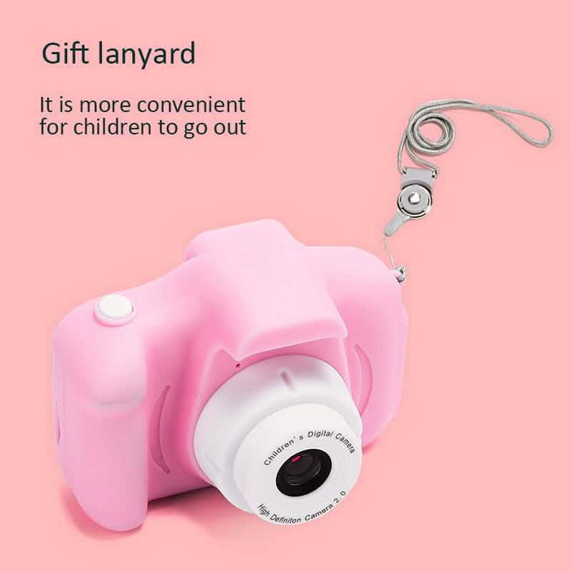 Pink mini children's digital camera with wrist lanyard