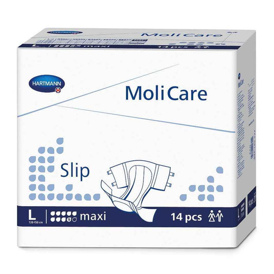 MoliCare maxi adult slip diapers box, 14 pack, blue and white design