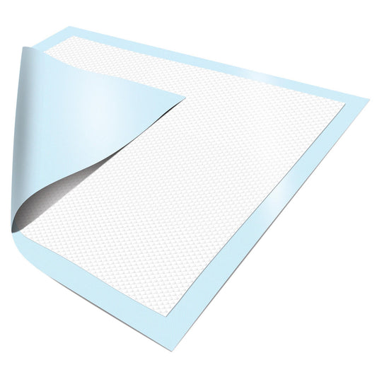 Blue repositioning underpad sheet with textured absorbent surface, 30" x 36"
