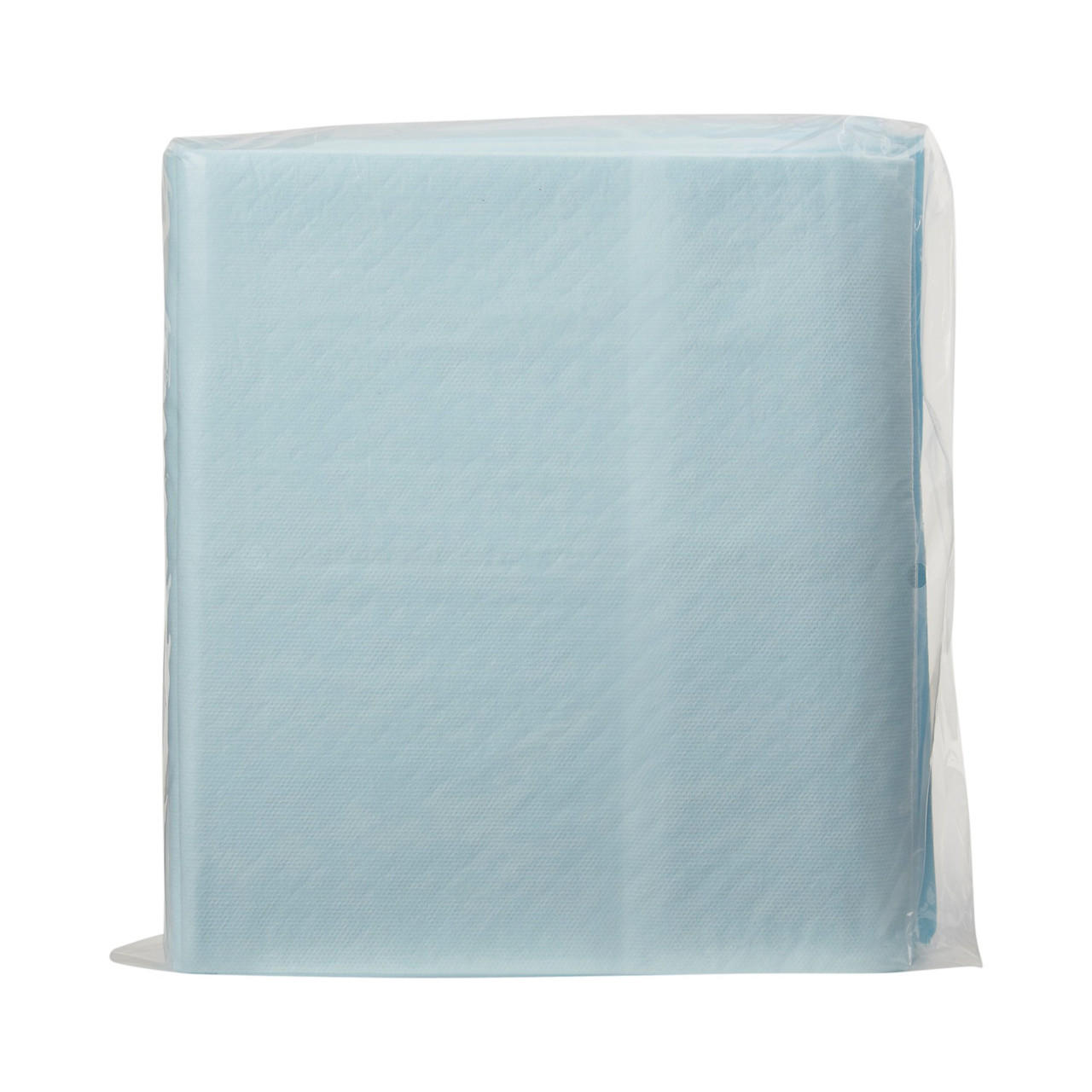 Blue underpad sheet in protective wrap, textured absorbent surface