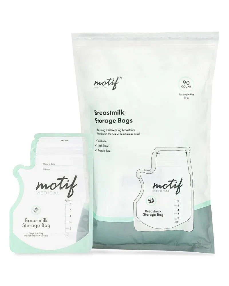 Motif breastmilk storage bags, 90 count, leak-proof with double zipper