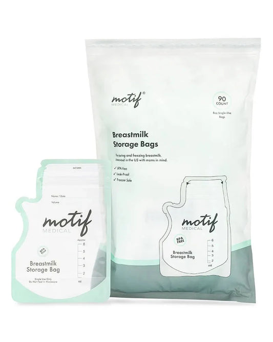 Motif breastmilk storage bags, 90 count, leak-proof with double zipper