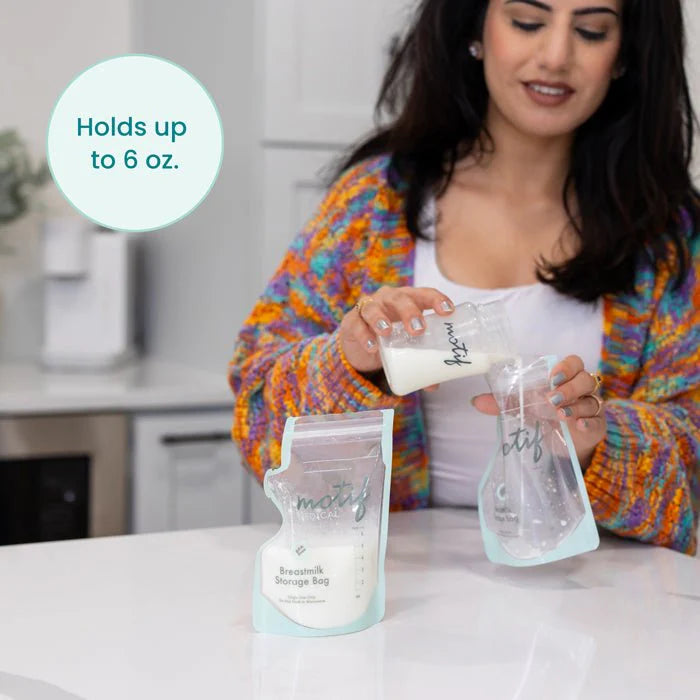 Breastmilk storage bags holding up to 6 oz, pour into freezer-ready pouch