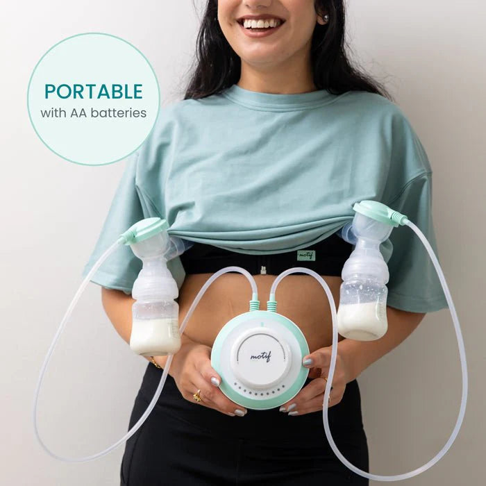 Motif twist double electric breast pump with AA-battery controller and two bottles