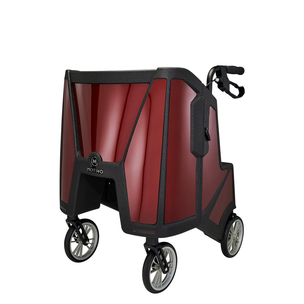 Motivo tour upright rolling walker with seat and backrest, ruby red panel