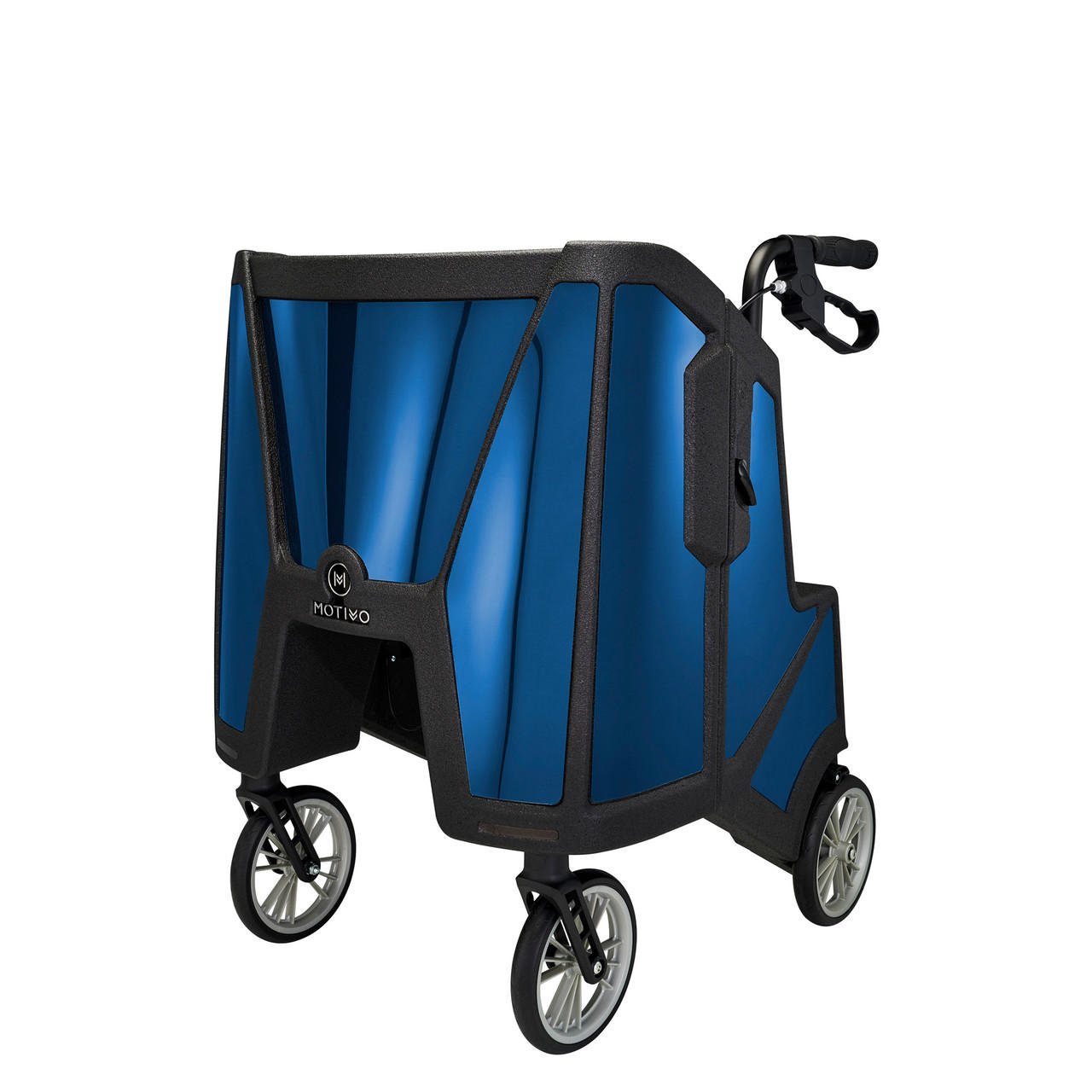 Motivo tour upright rolling walker with seat and backrest, midnight blue panel