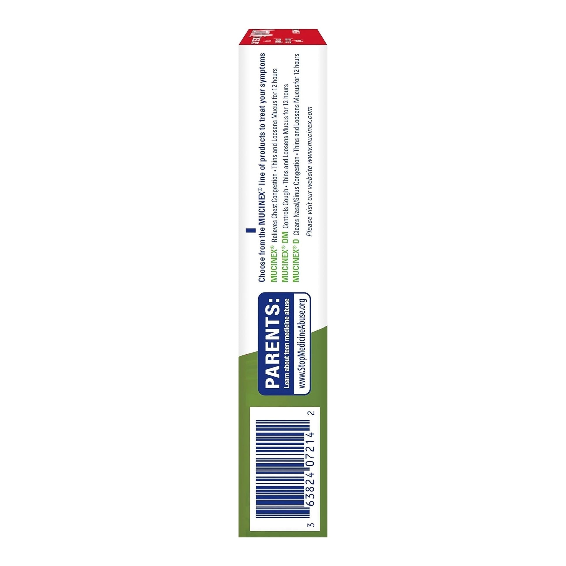 Mucinex DM 12-hour extended-release bi-layer tablets box, back panel