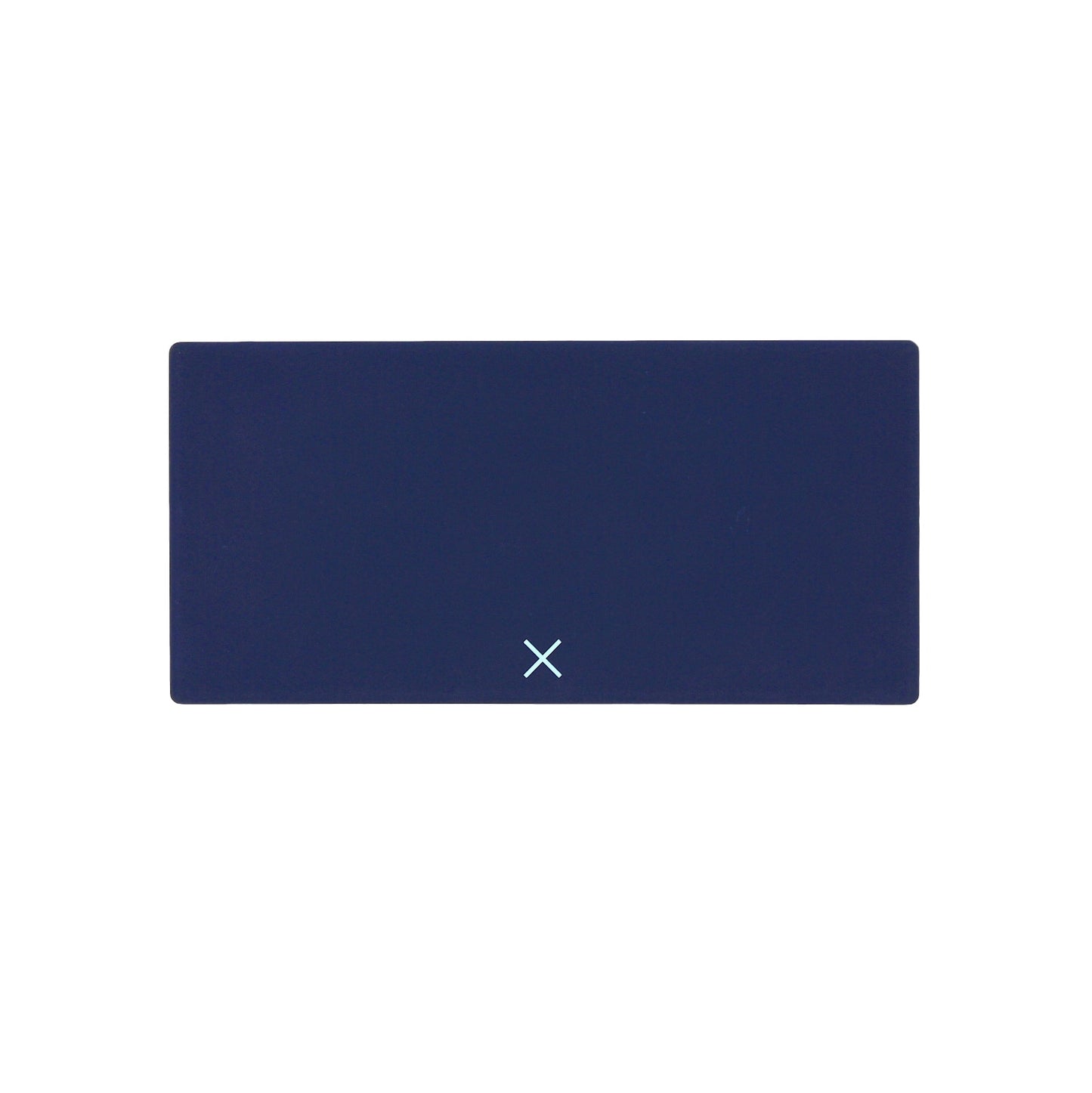 Navy blue pill box closed, centered X logo on lid