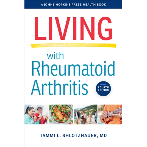 Paperback health book cover with bold red 'LIVING' title and blue 'Rheumatoid Arthritis'
