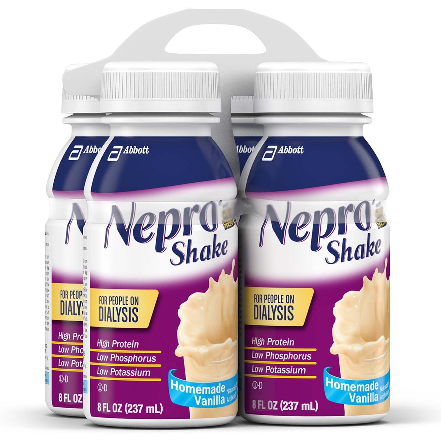 Nepro Shake homemade vanilla 8 fl oz bottles with white caps, two bottles
