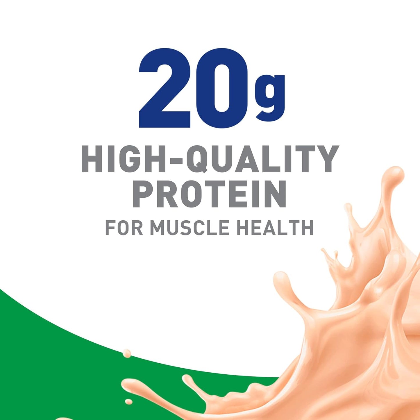 20g high-quality protein for muscle health text on creamy strawberry Boost bottle