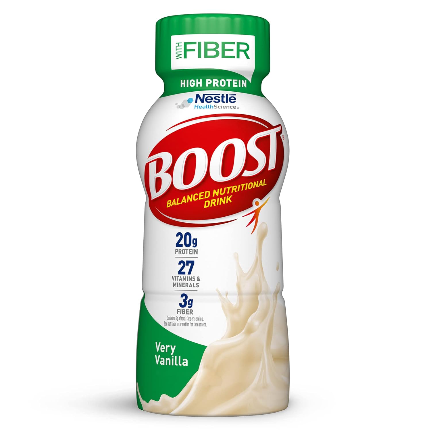 Very Vanilla high-protein drink bottle label, 20g protein