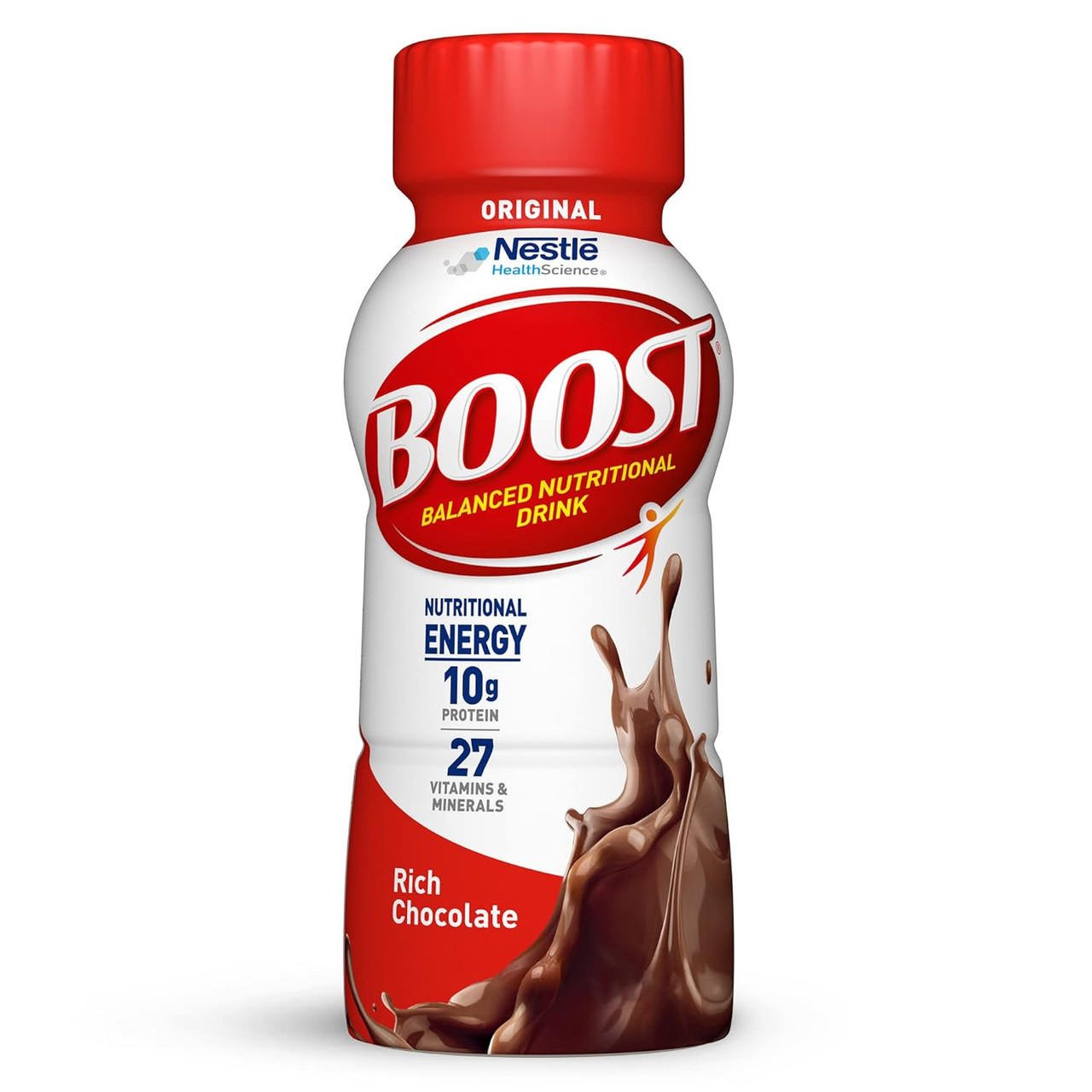 Boost Original rich chocolate bottle with 10g protein and 27 vitamins & minerals