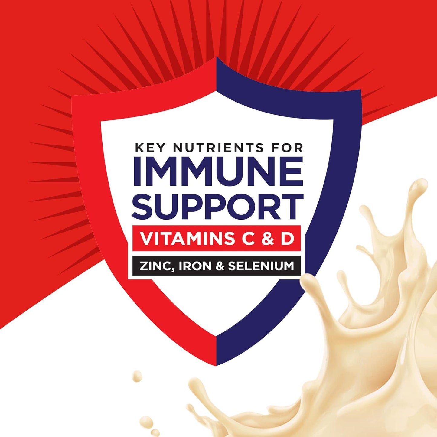Immunity support badge: vitamins C & D plus zinc, iron, selenium for Boost very vanilla