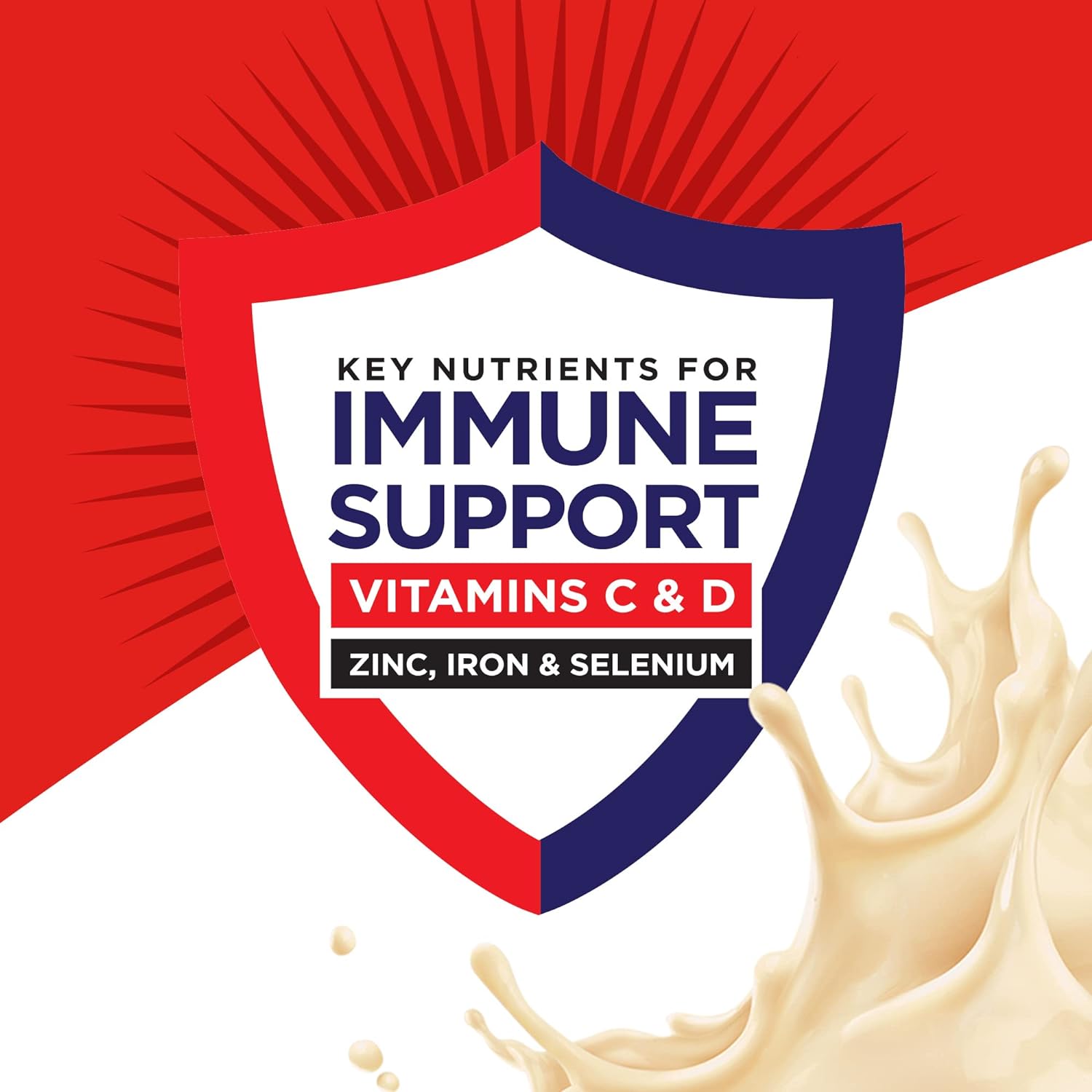 Immunity support badge: vitamins C & D plus zinc, iron, selenium for Boost very vanilla