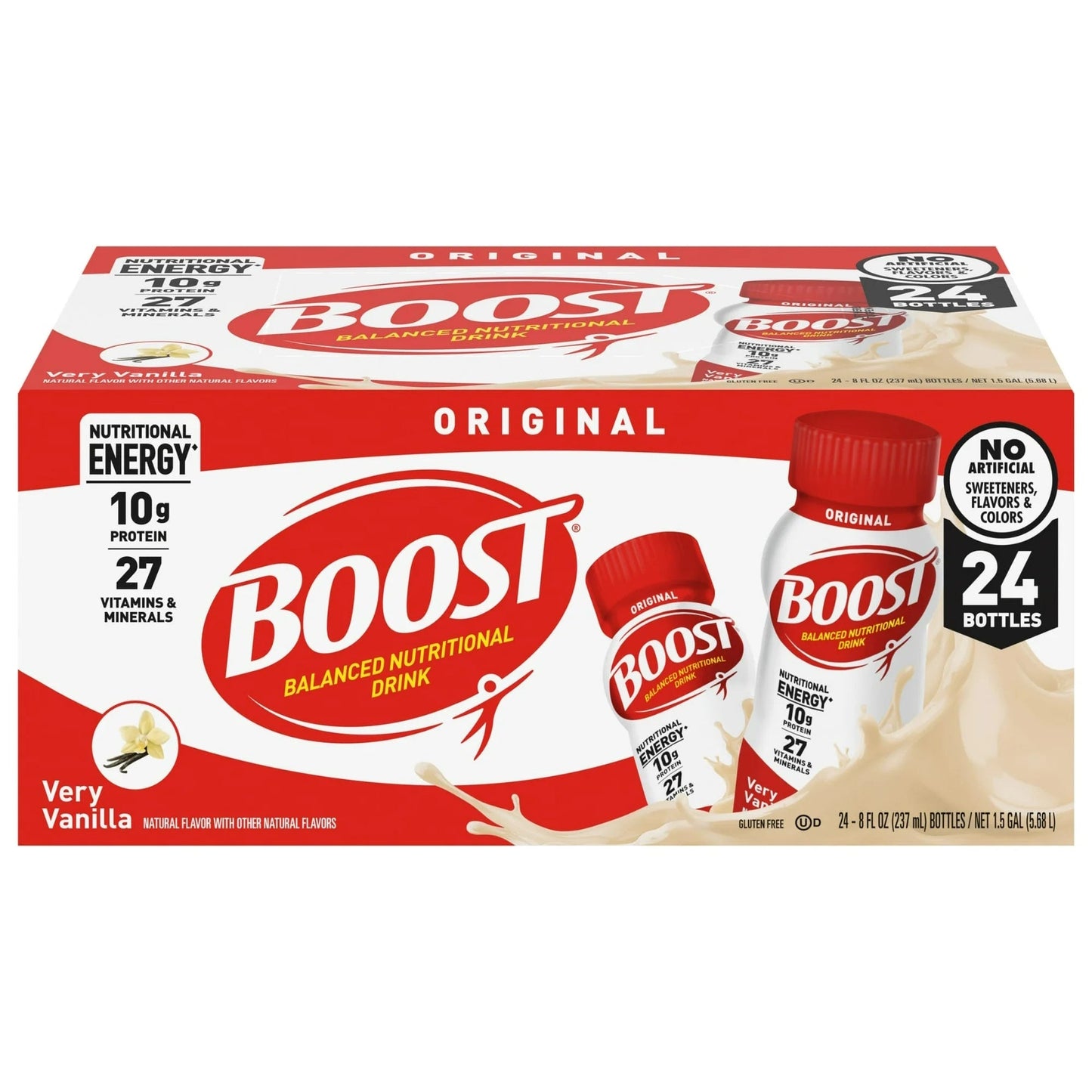 Boost Original very vanilla nutritional drink 24-bottle pack case view