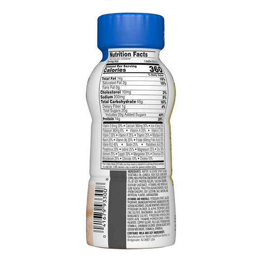 Boost Plus creamy strawberry bottle back with Nutrition Facts and barcode