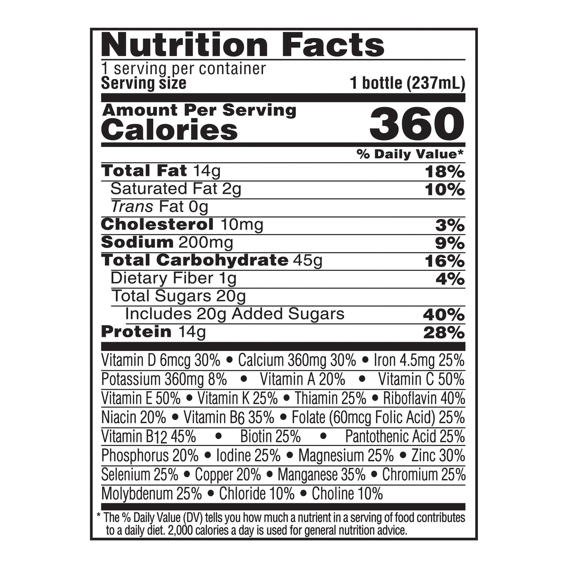 Boost Plus creamy strawberry Nutrition Facts panel with calories, fat, carbs, protein