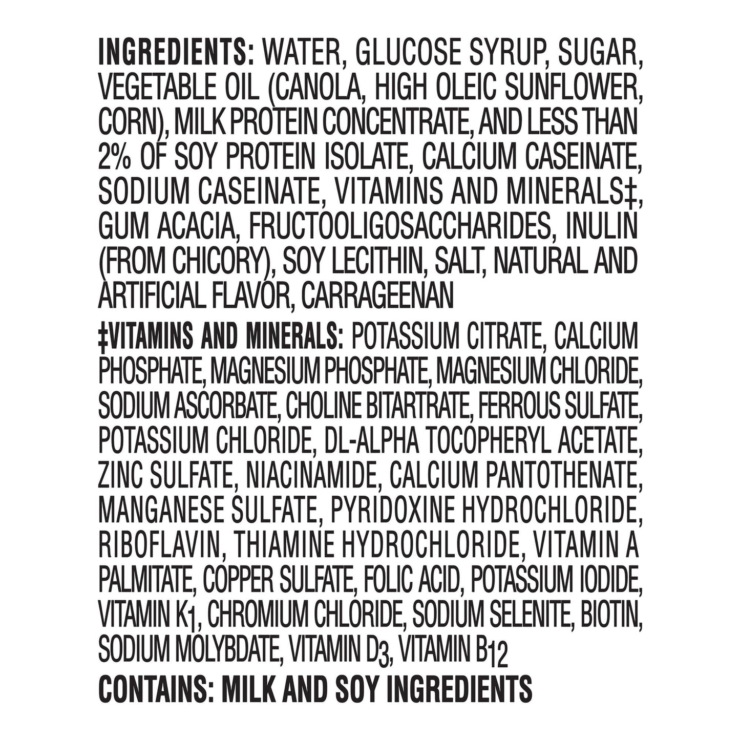 Boost Plus creamy strawberry ingredients list on bottle label