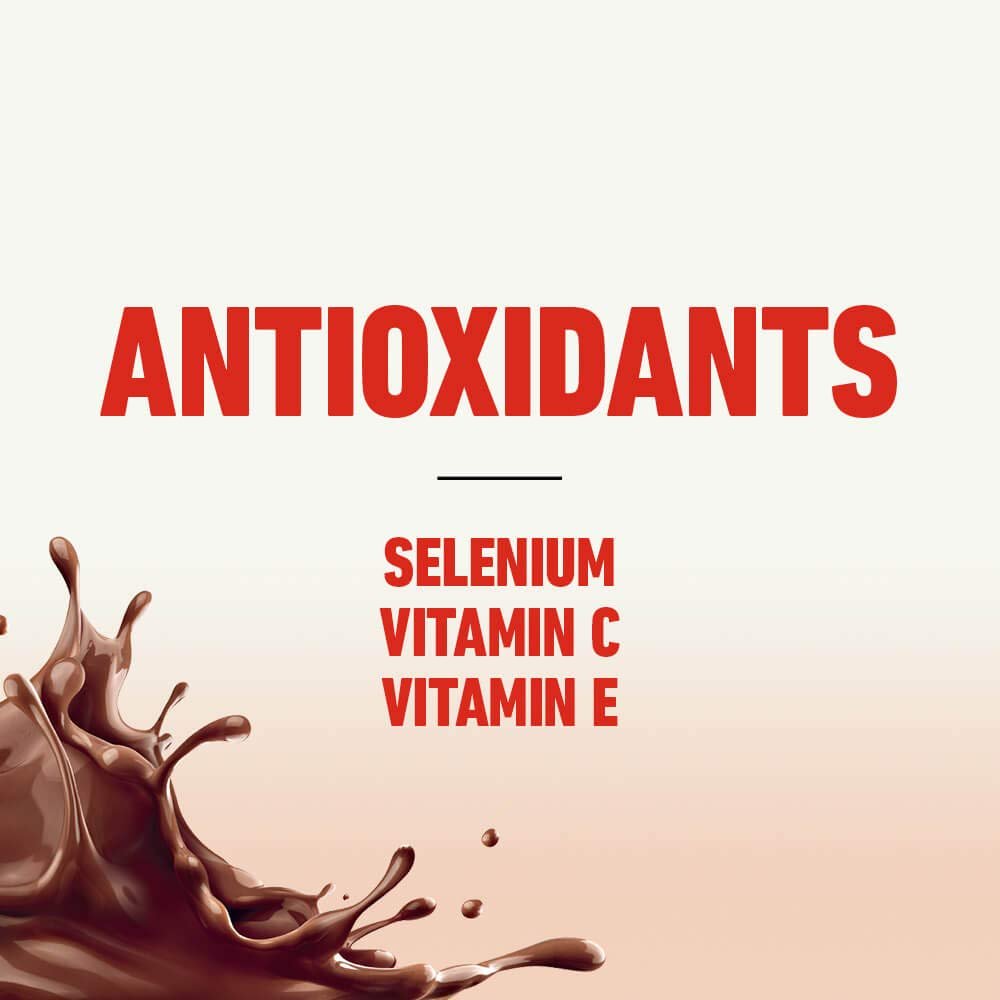 Antioxidants label: selenium, vitamin C, vitamin E on Boost Plus rich chocolate