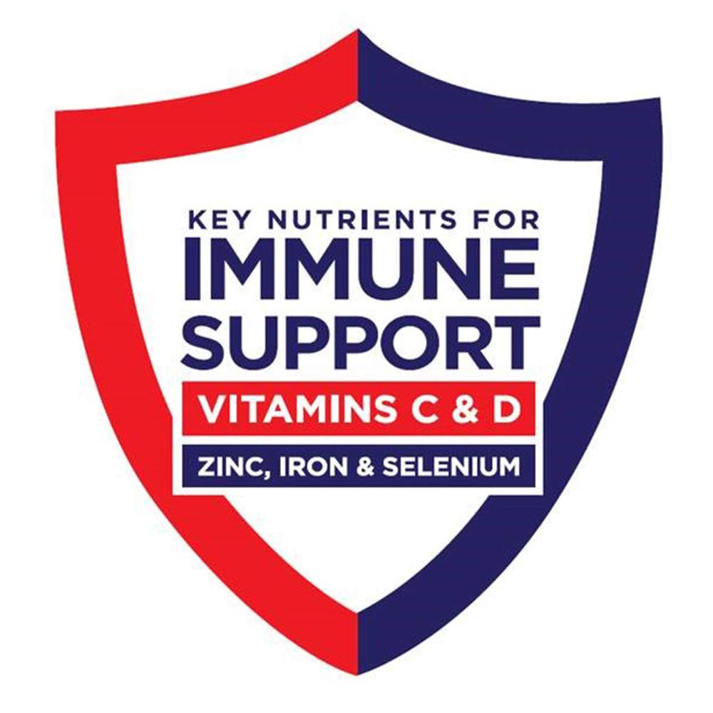 Immunity support label: vitamins C & D, zinc, iron, and selenium on Boost Plus
