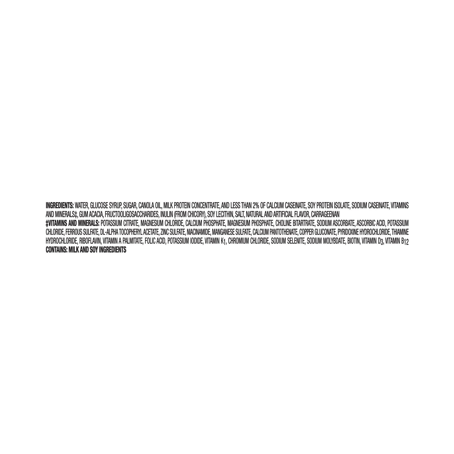 Boost Plus ingredients list panel for nutritional drink