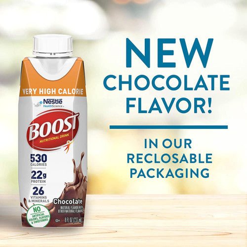 Boost VHC chocolate carton, new flavor, in reclosable packaging