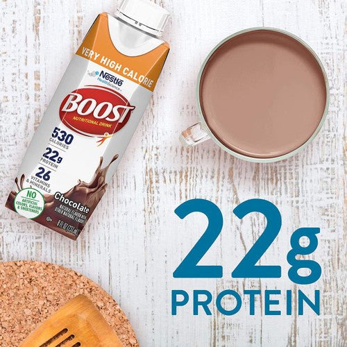 Boost VHC chocolate carton with 22g protein label