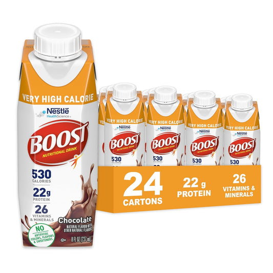 Boost VHC chocolate nutritional drink cartons, 24-count case, white caps