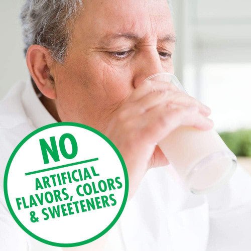 Boost VHC creamy strawberry carton with no artificial flavors, colors or sweeteners badge