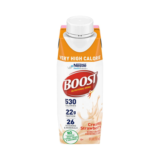 Single Nestle Boost VHC creamy strawberry nutritional drink carton with twist cap