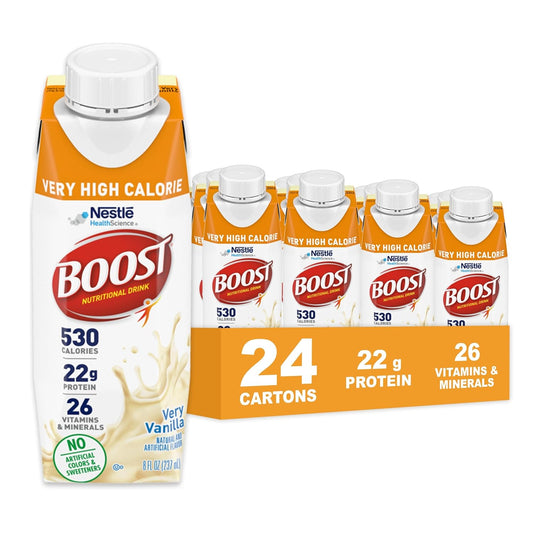Nestlé Boost Very High Calorie nutritional drink, very vanilla, 8 fl oz cartons (case of 24)