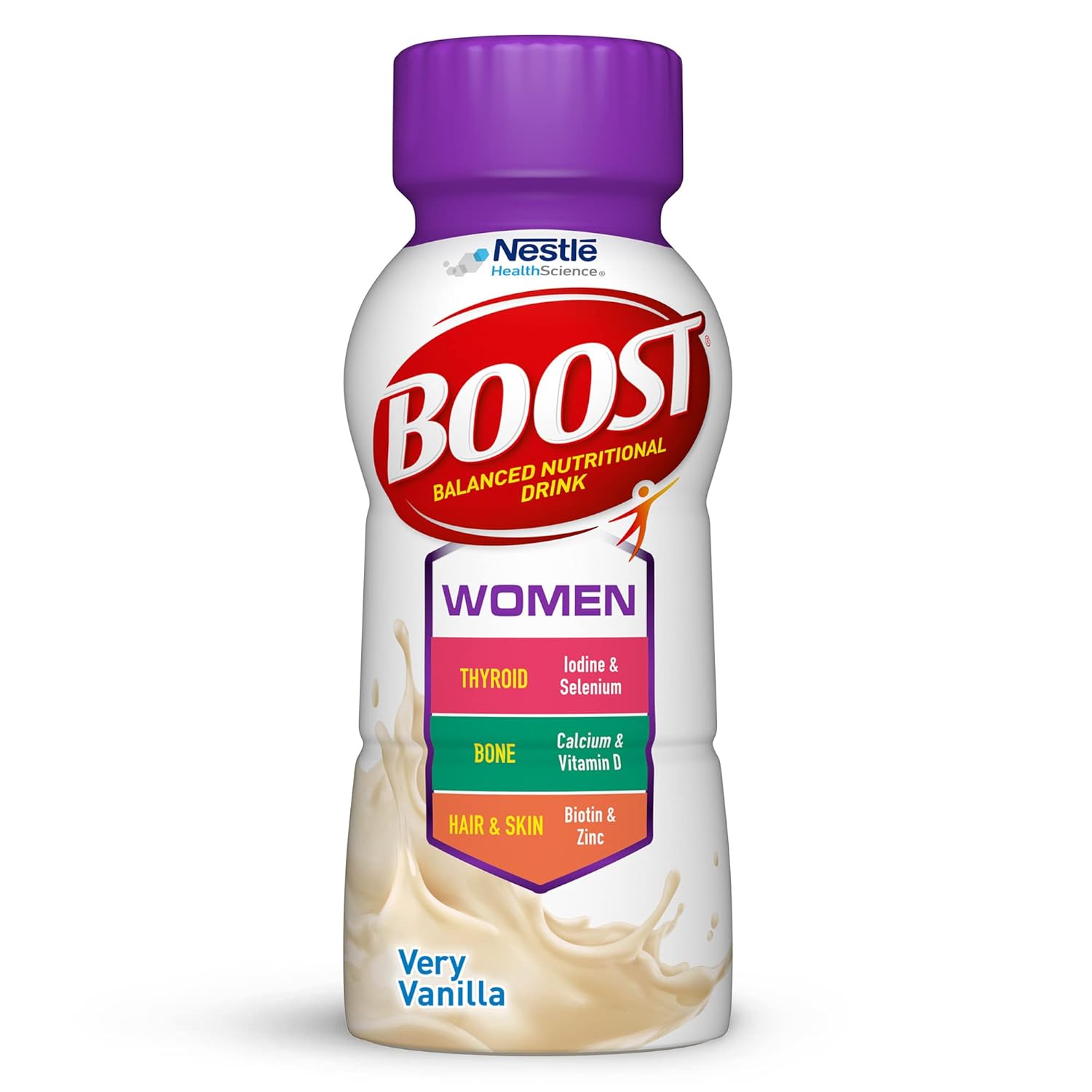 BOOST Women balanced nutritional drink bottle, Very Vanilla, purple cap