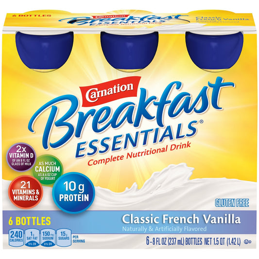 Breakfast Essentials French vanilla 6-bottle pack front panel