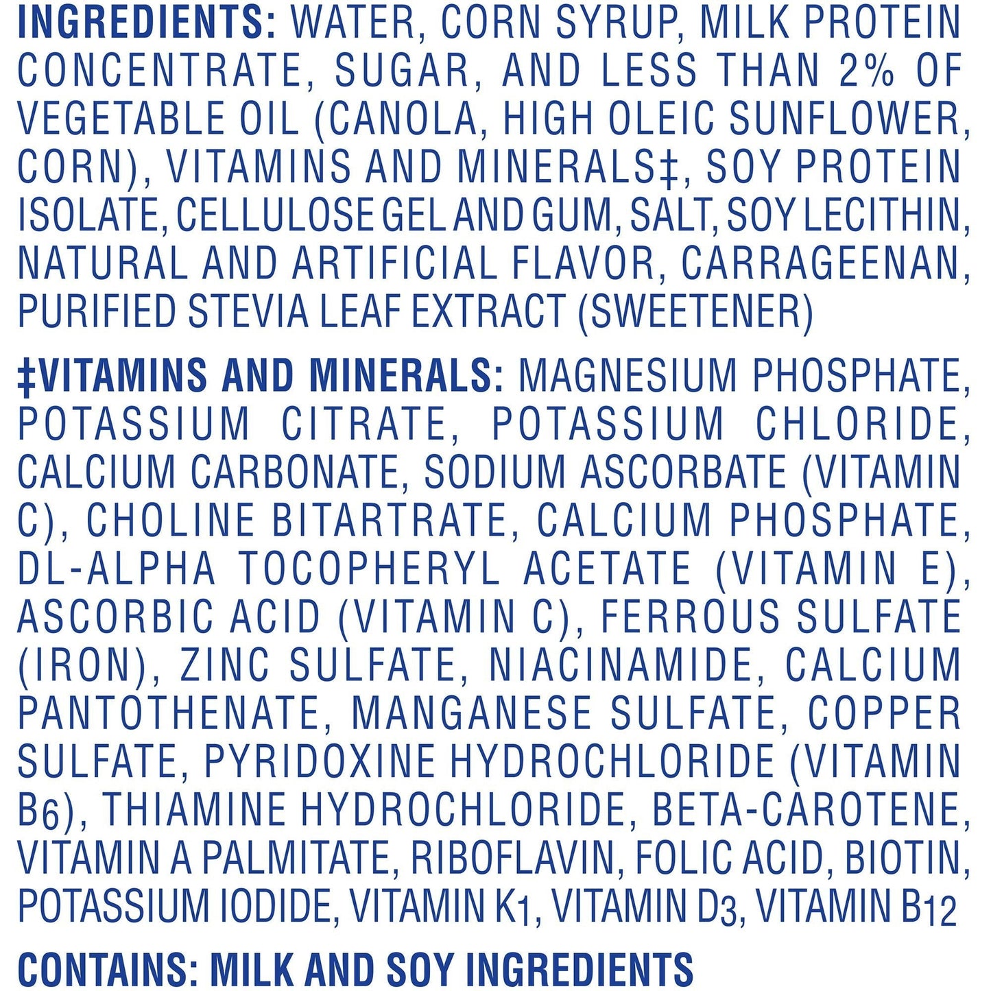 Breakfast Essentials French vanilla ingredients list panel