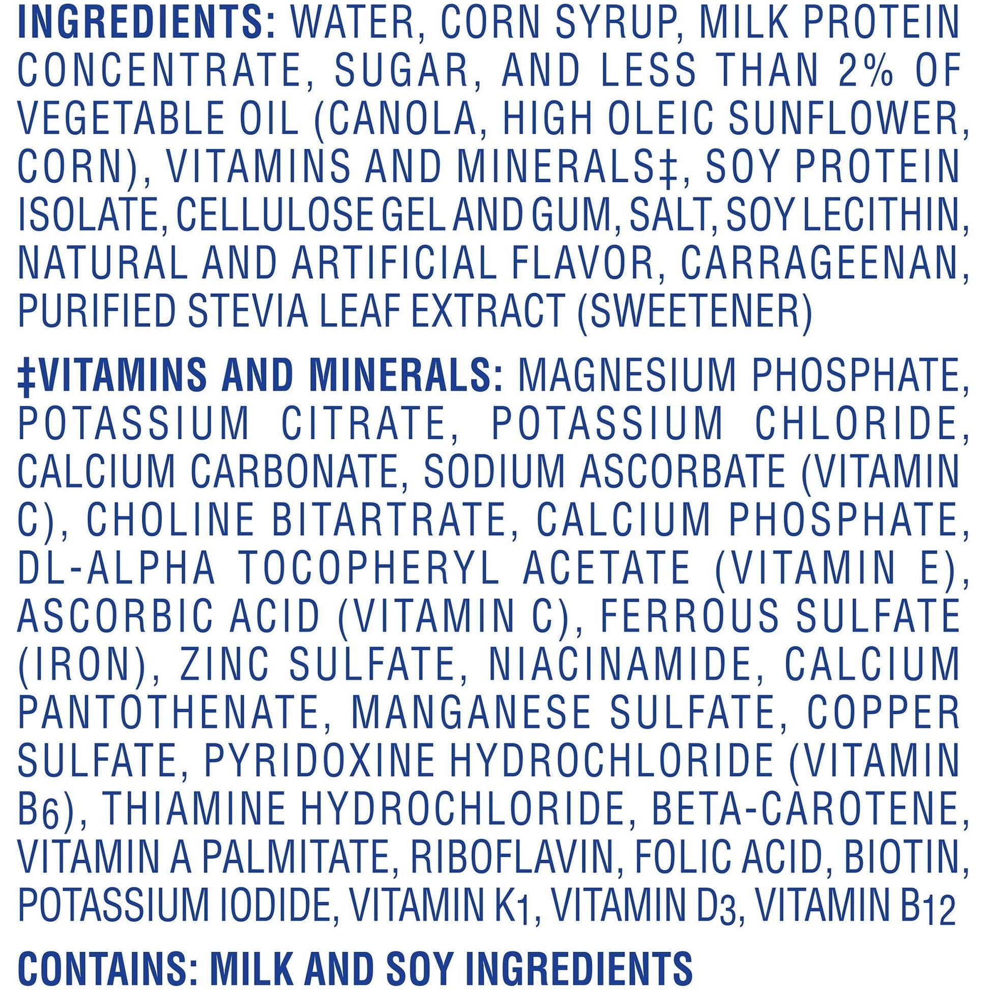 Breakfast Essentials French vanilla ingredients list panel