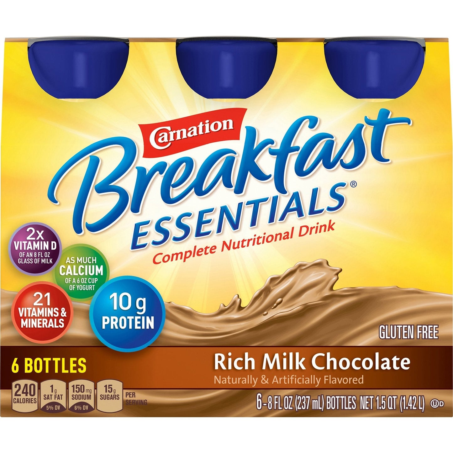 Carnation Breakfast Essentials rich milk chocolate nutritional drink, 6 bottles pack
