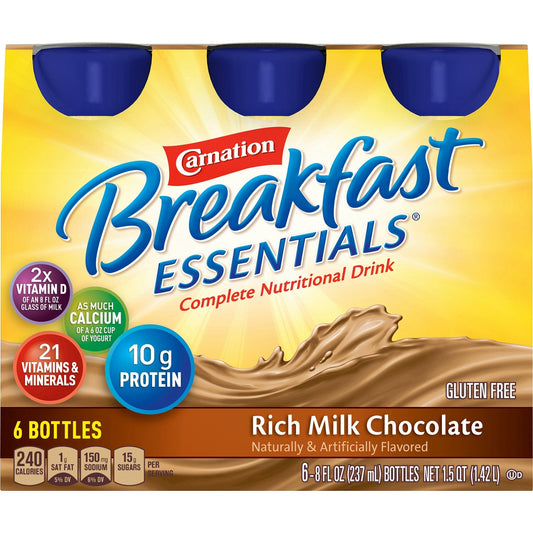 Carnation Breakfast Essentials rich milk chocolate nutritional drink, 6 bottles pack