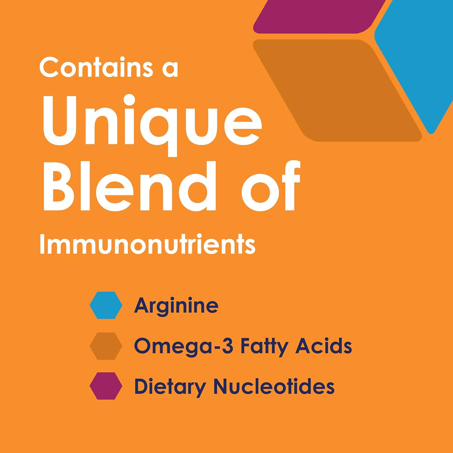 Contains a unique blend of immunonutrients: arginine, omega-3, dietary nucleotides