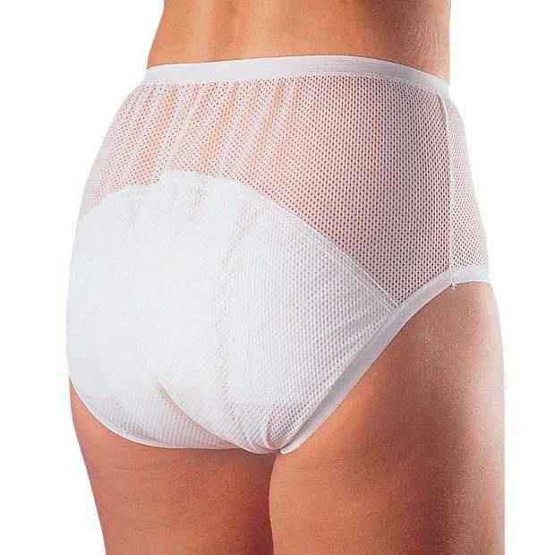 Netti Perla incontinence panty with white mesh outer and absorbent pad panel