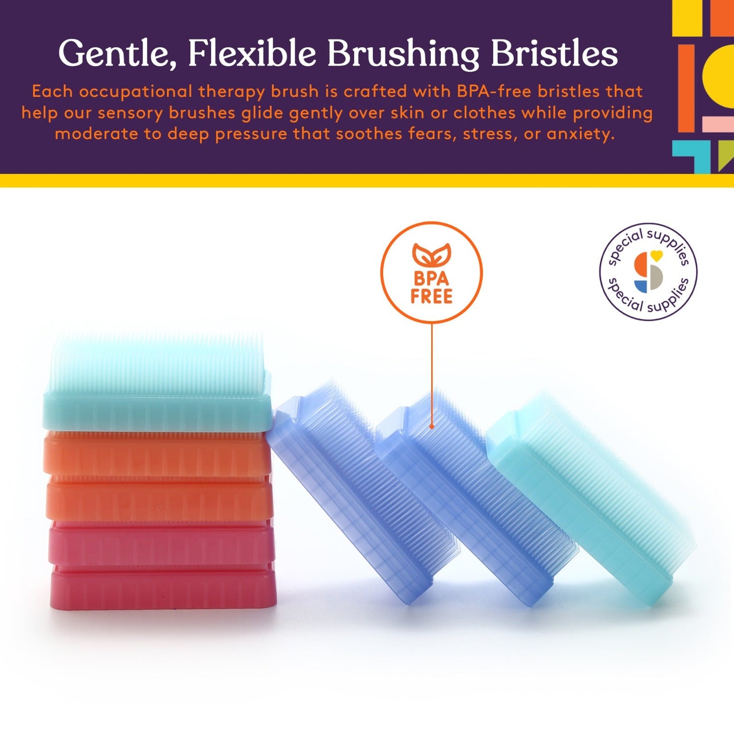 Special Supplies Therapressure Therapy Brush for Occupational and Sensory Brushing - Pastel Colors - 8 Pack