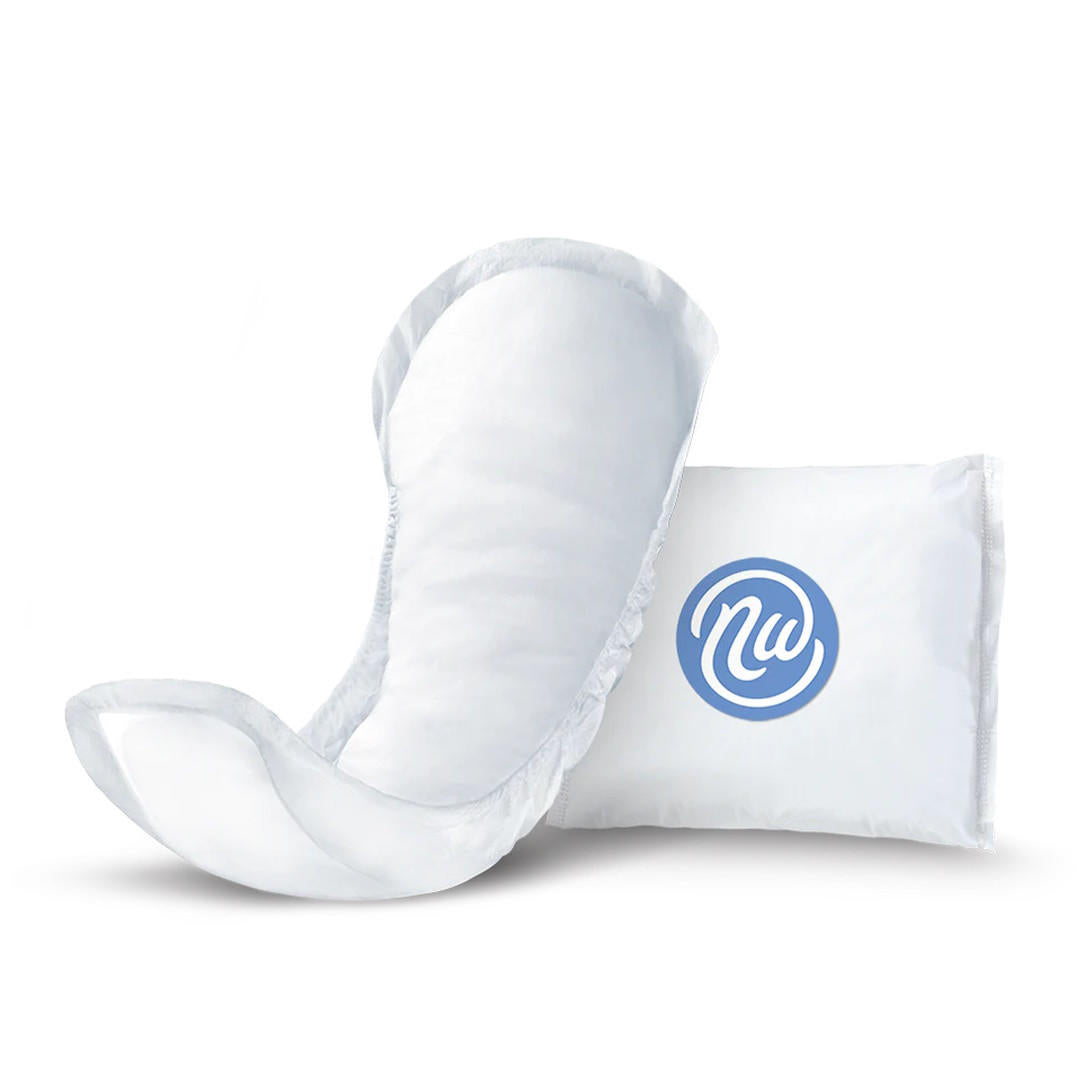 Maximum incontinence pad, curved protective shape, white