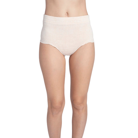Nexwear women's incontinence underwear, light beige brief style with wide waistband.