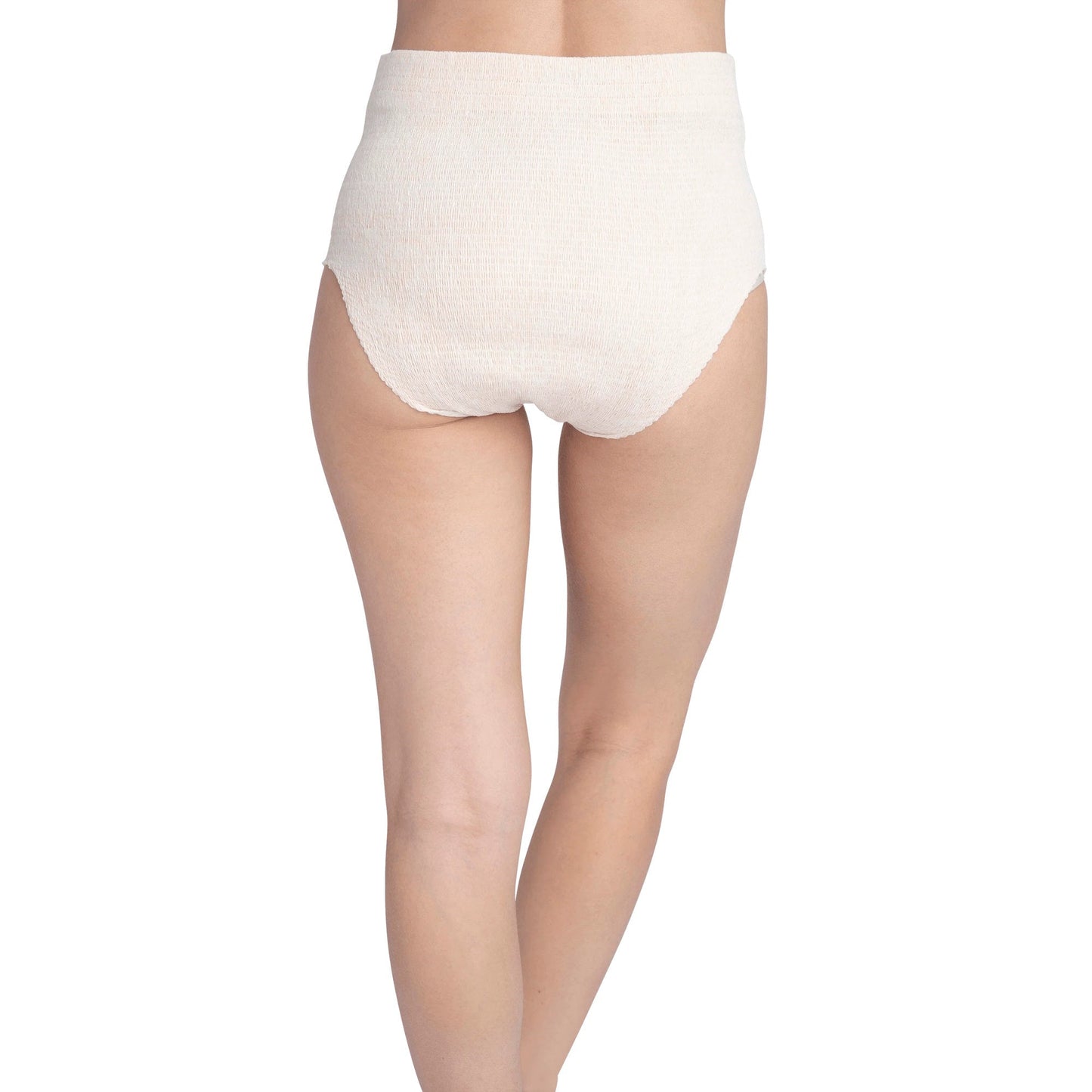 Nexwear women's incontinence underwear, light beige brief with full coverage leg openings.