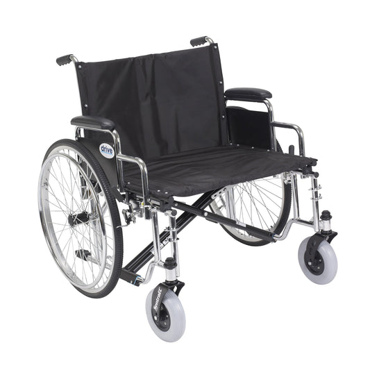 Extra-wide wheelchair, black seat/back, detachable desk arms, 26 in seat