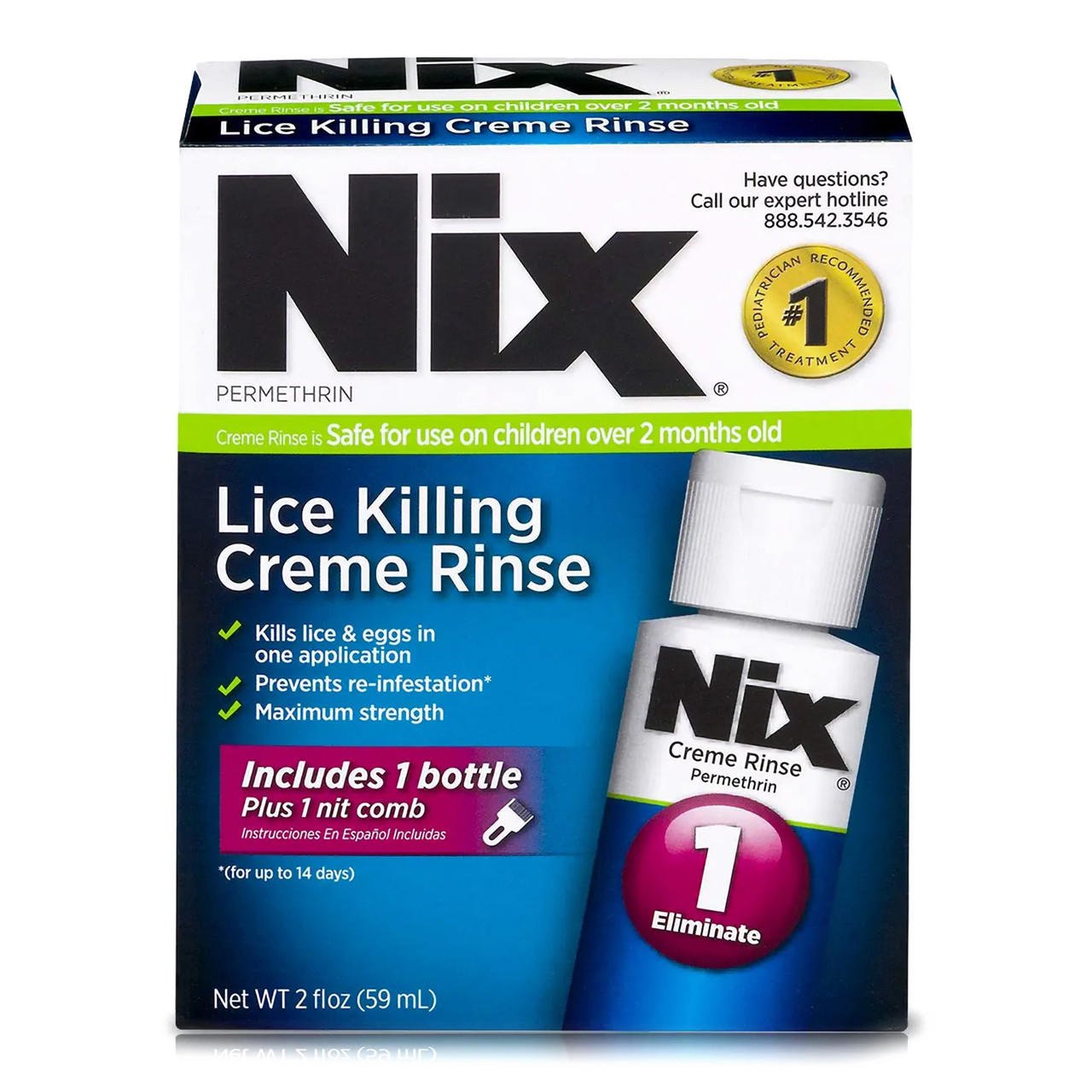 Nix lice killing creme rinse box with 2 oz bottle, permethrin 1