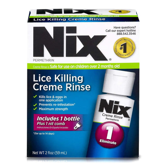Nix lice killing creme rinse box with 2 oz bottle, permethrin 1